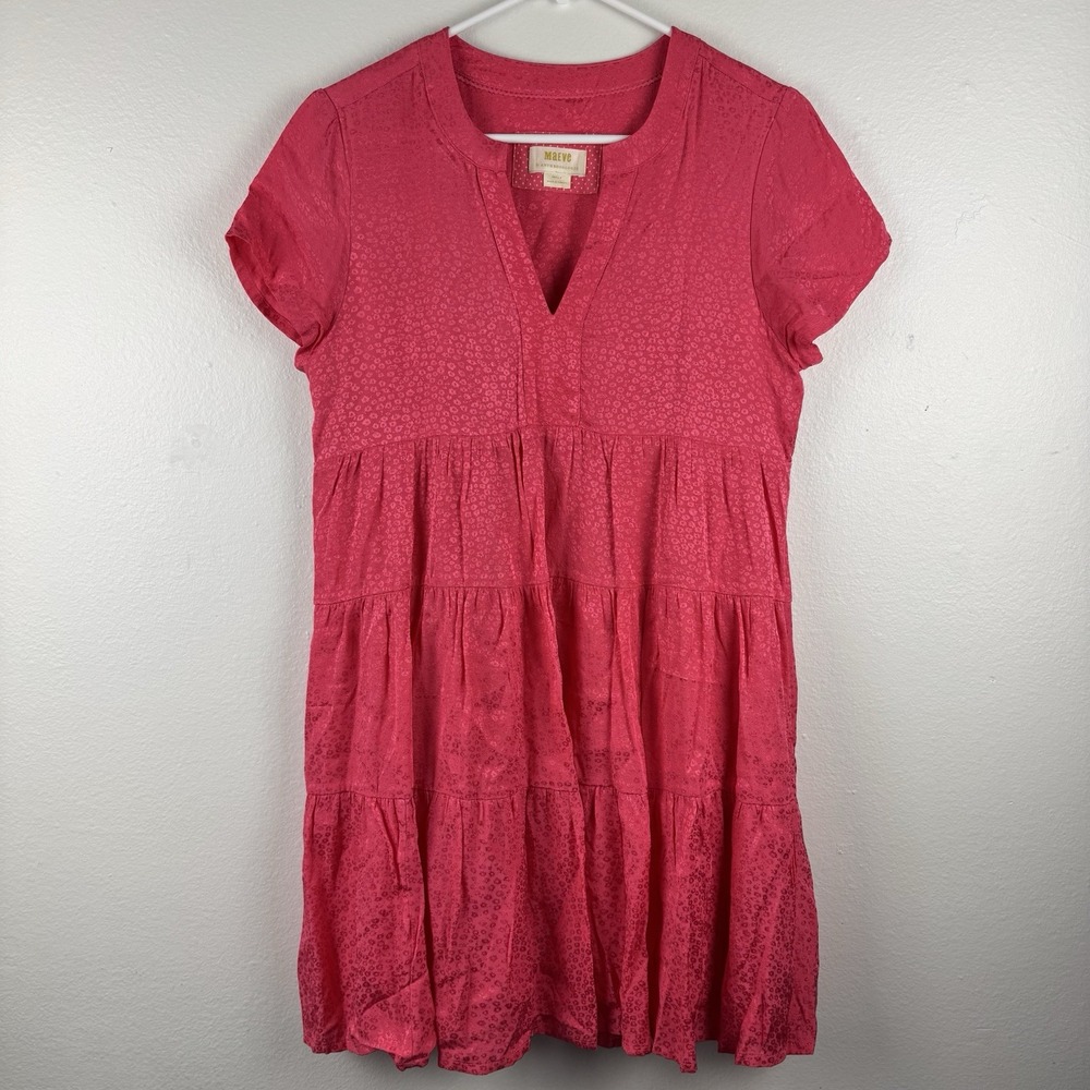 MAEVE Anthroplogie Sacha Womens Midi Tiered lined‎ tunic PINK Dress - Small P